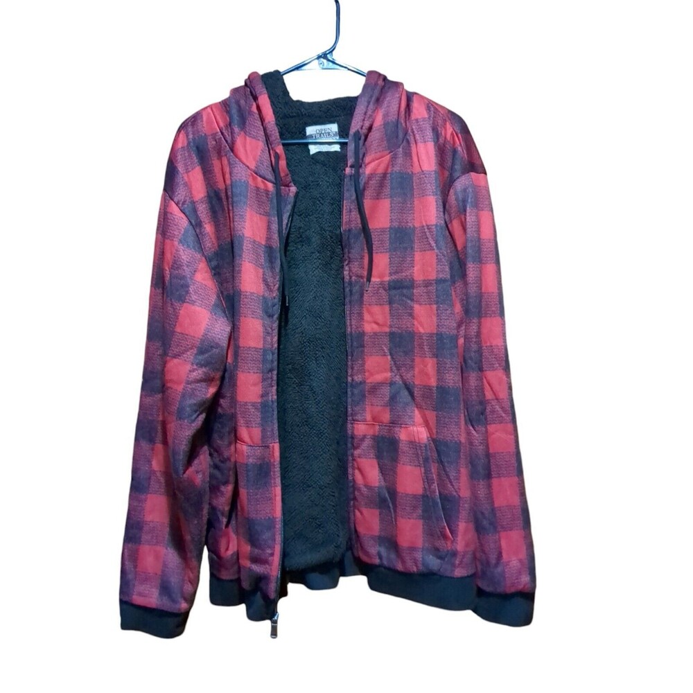 Open Trails Mens  Hooded Jacket Buffalo Plaid Size 2XL. Measurements In Pictures
